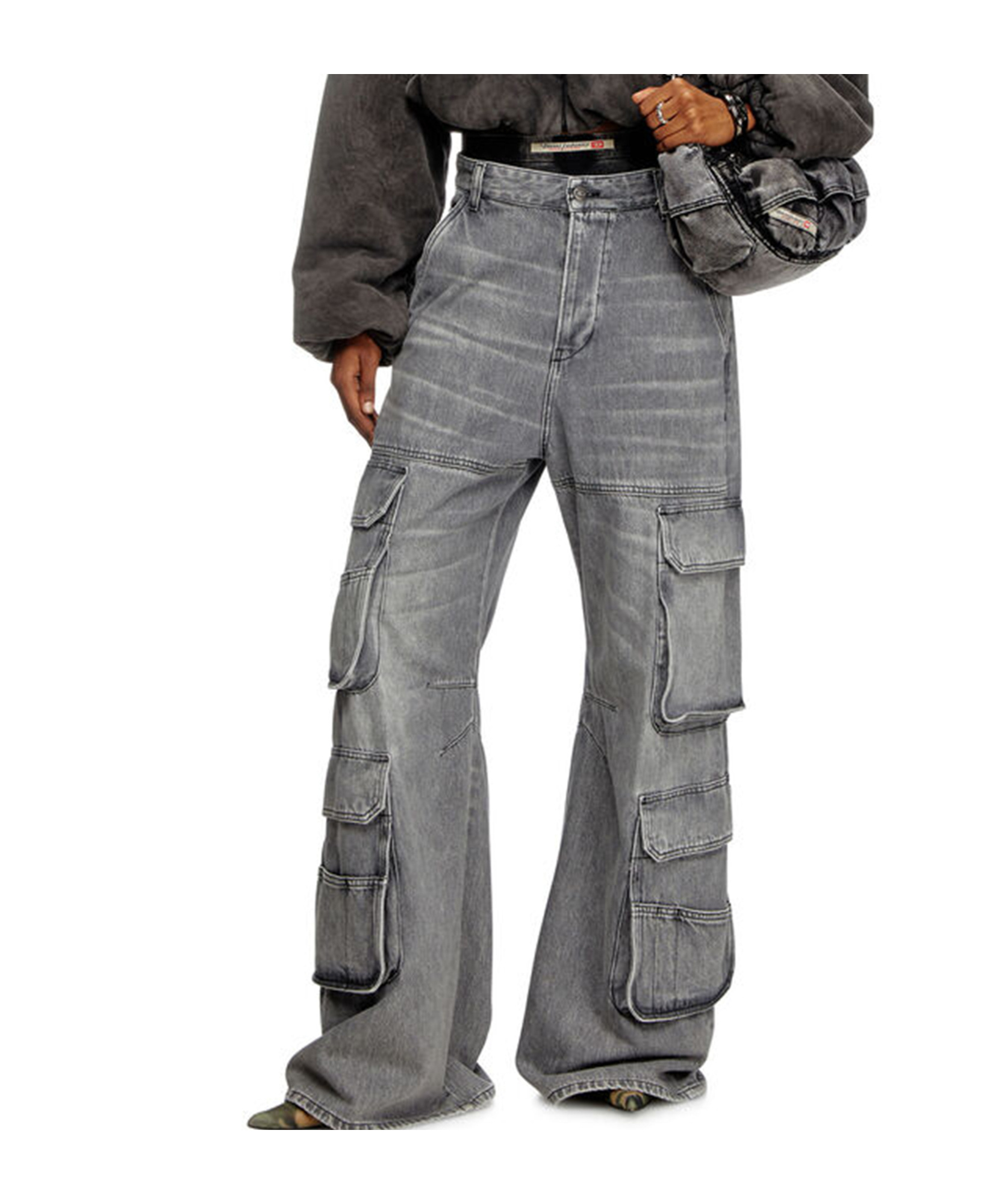 Diesel D-sire-cargo-d Grey Cargo Jeans With Low-rise Waist In Gray