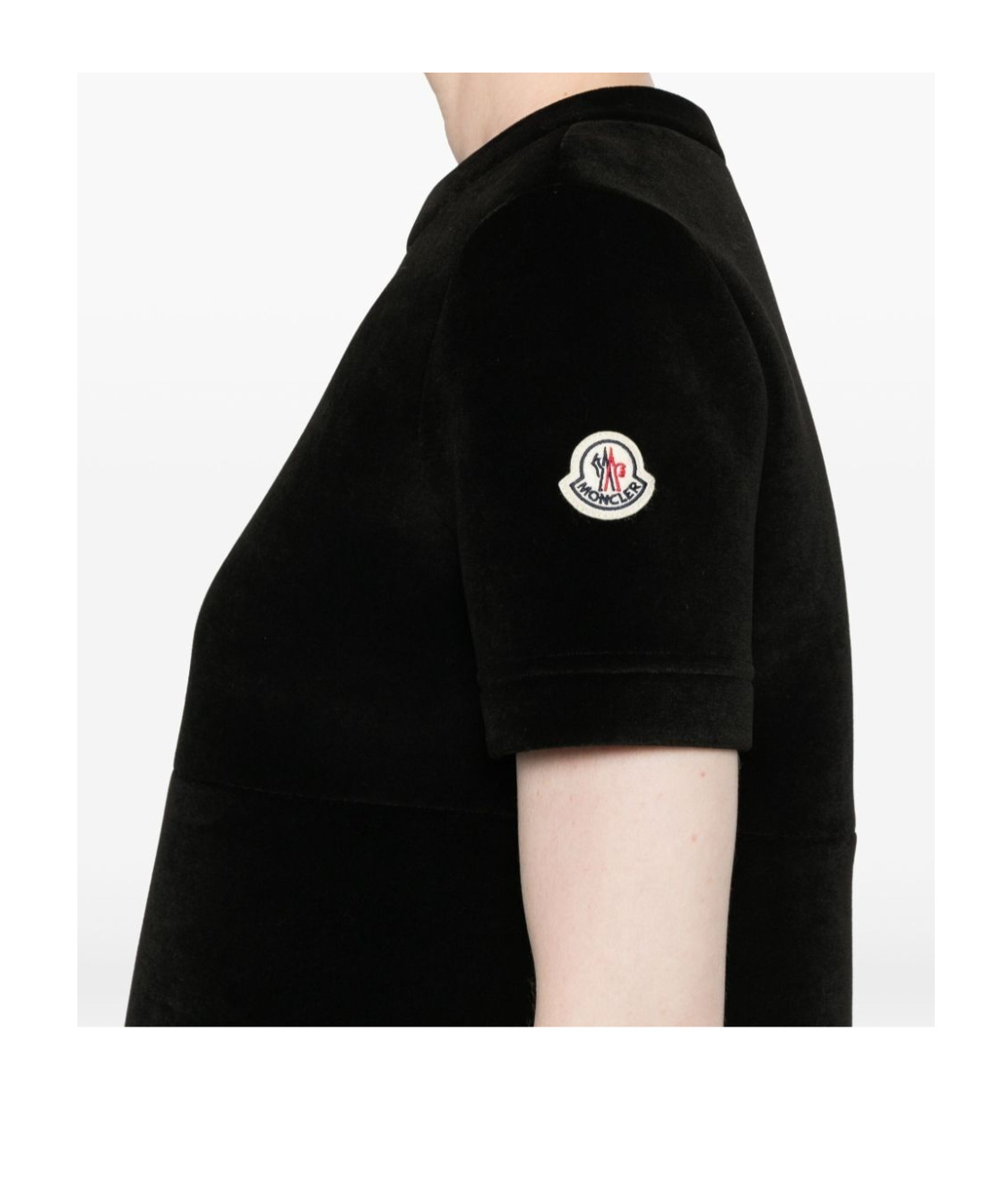 Moncler Short Sleeve Velvet Shift Dress In Black