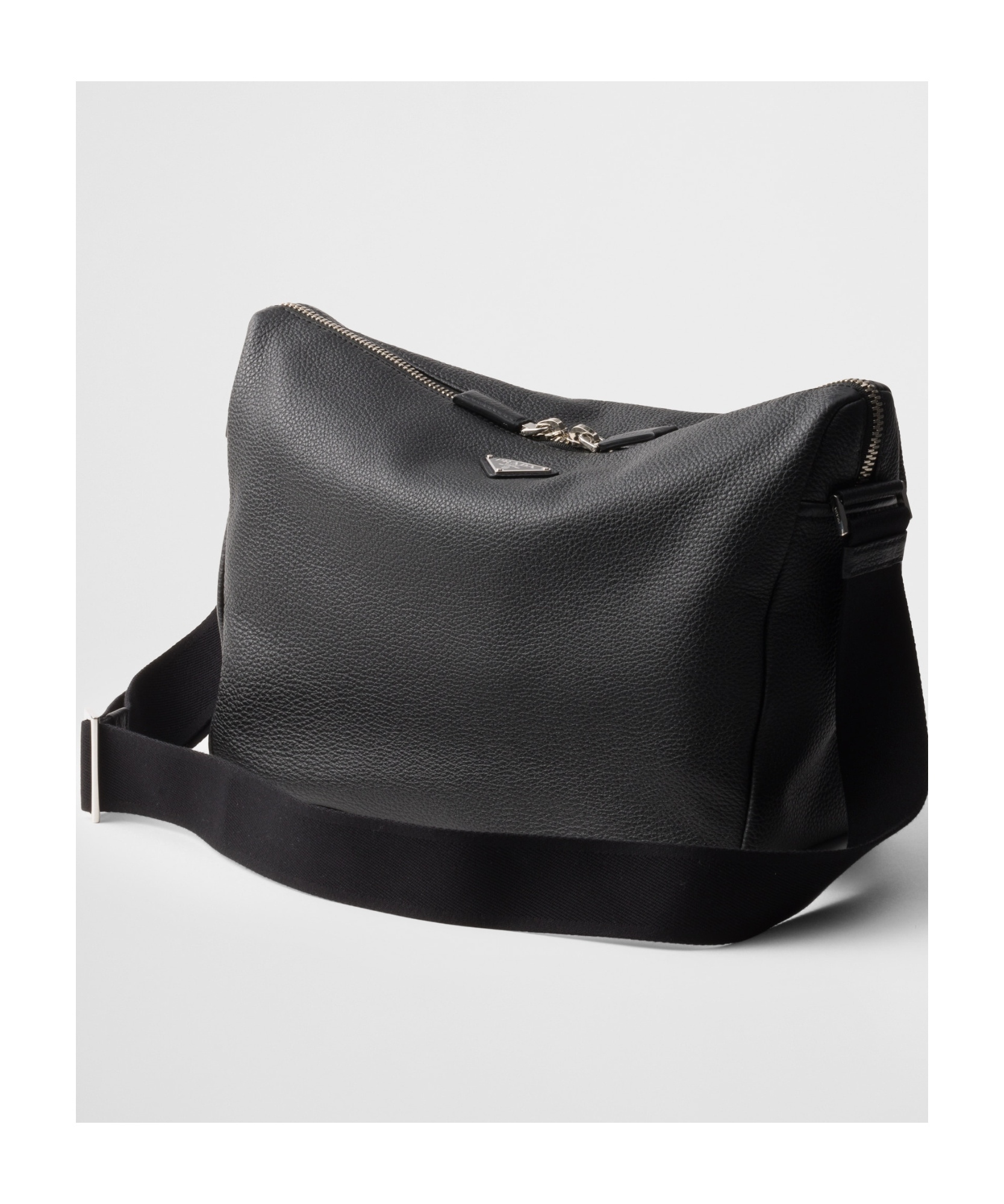Prada Triangle Logo Leather Shoulder Bag In Black