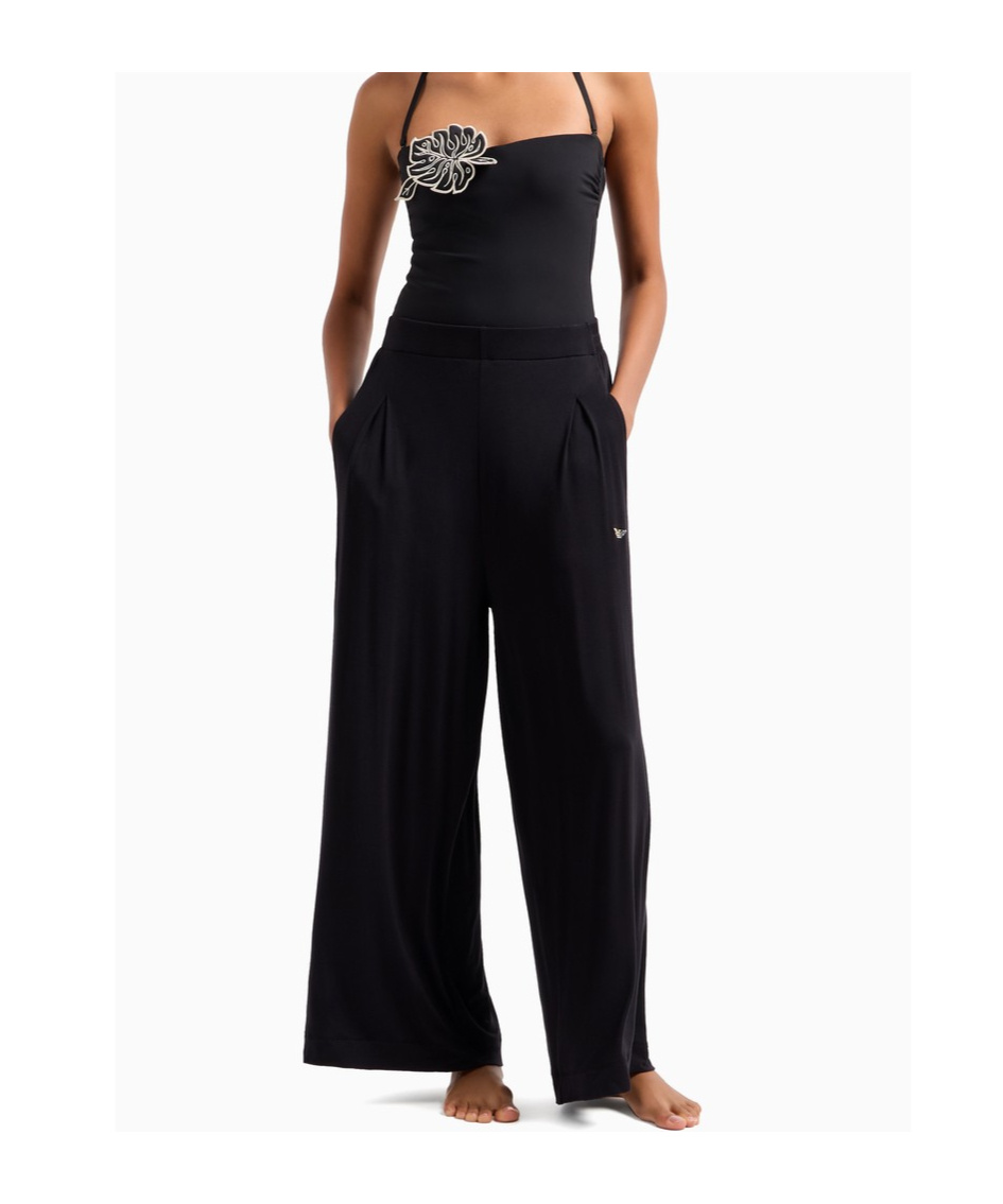 Emporio Armani Elastic Waist Pajama Pants In Black