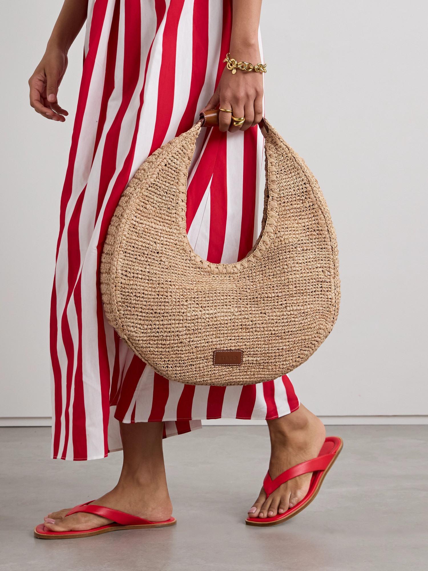 Staud Moon Raffia Tote Bag Shoulder Bags Beige In Brown