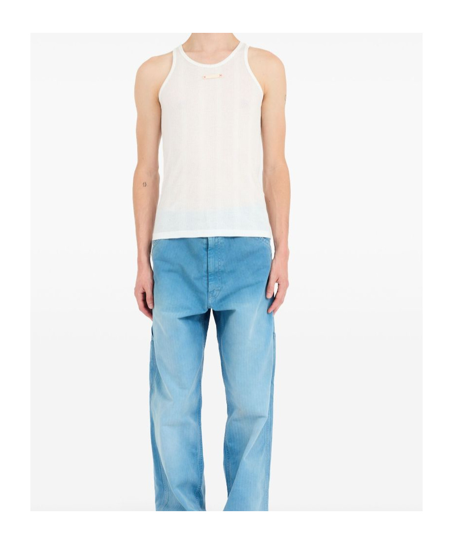 Maison Margiela Logo Cotton Blend Tank Top In Neutral