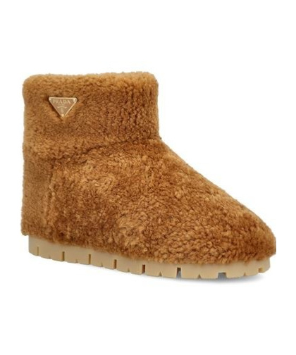 Prada Sheepskin Ankle Boots In Brown