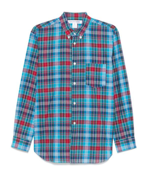 Comme Des Garçons Cerulean Blue Plaid Shirt With Button-down Collar