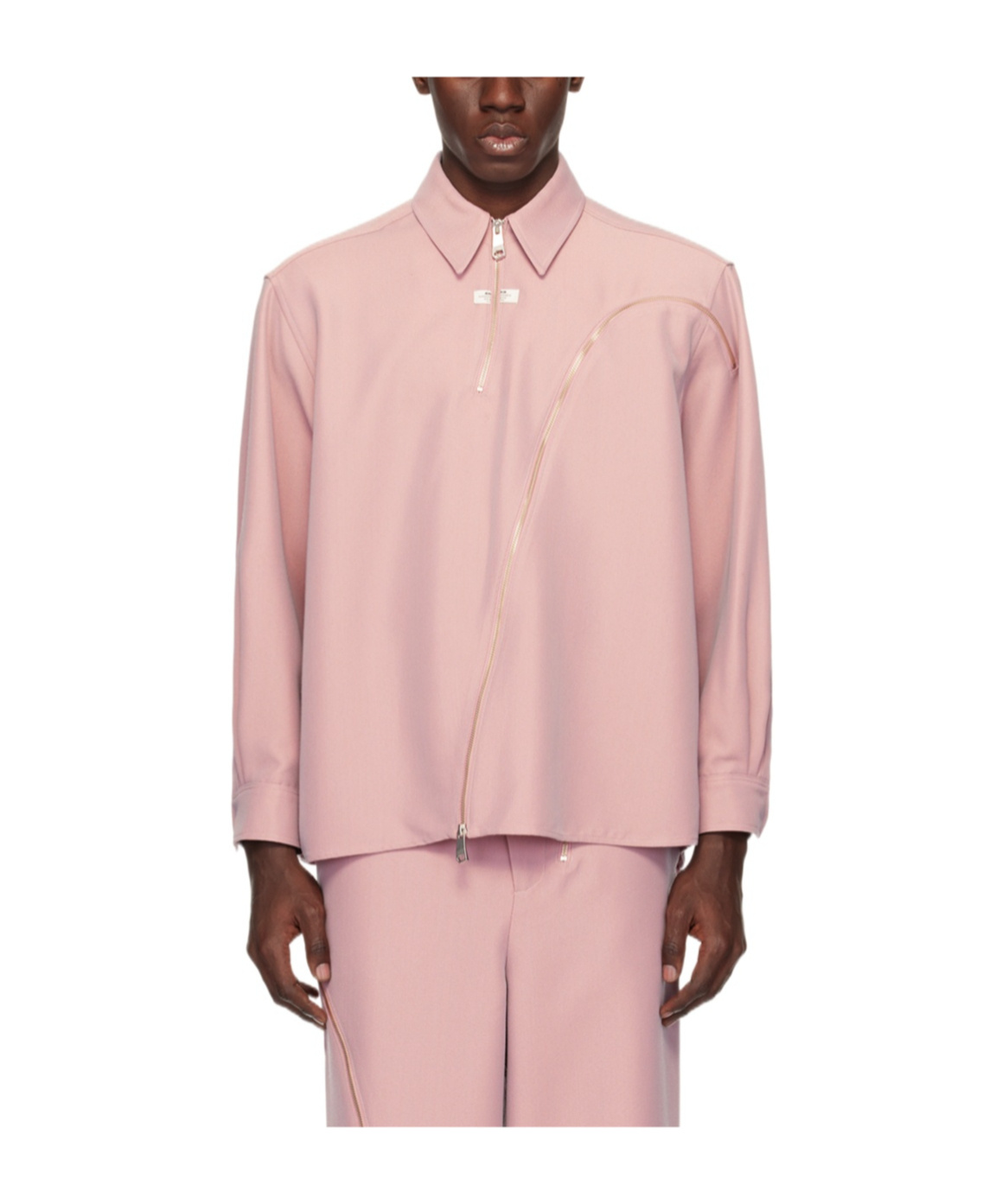 Ader Error Lapel Zipper Shirt In Pink
