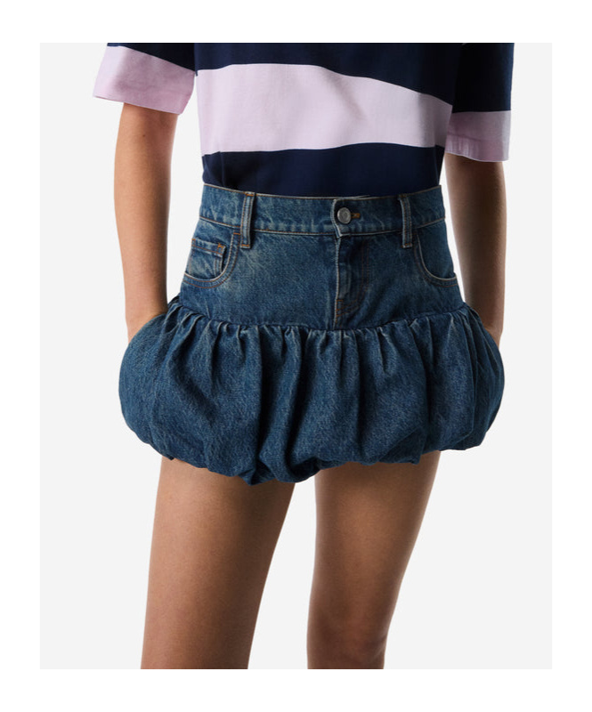Shop Coperni Gathered-hem Denim Mini Skirt In Multicolor