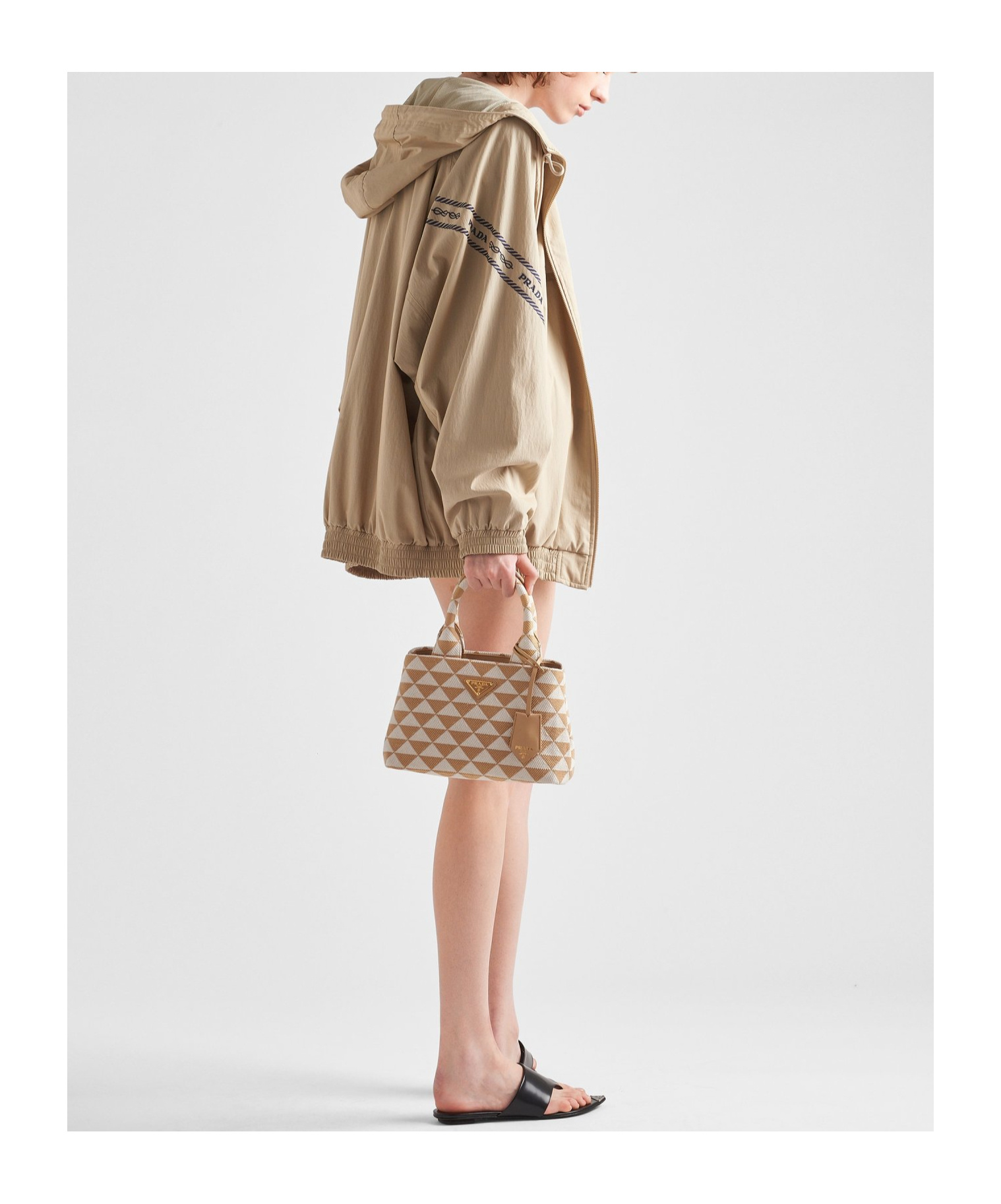 Prada Logo-embroidered Hooded Jacket In Brown