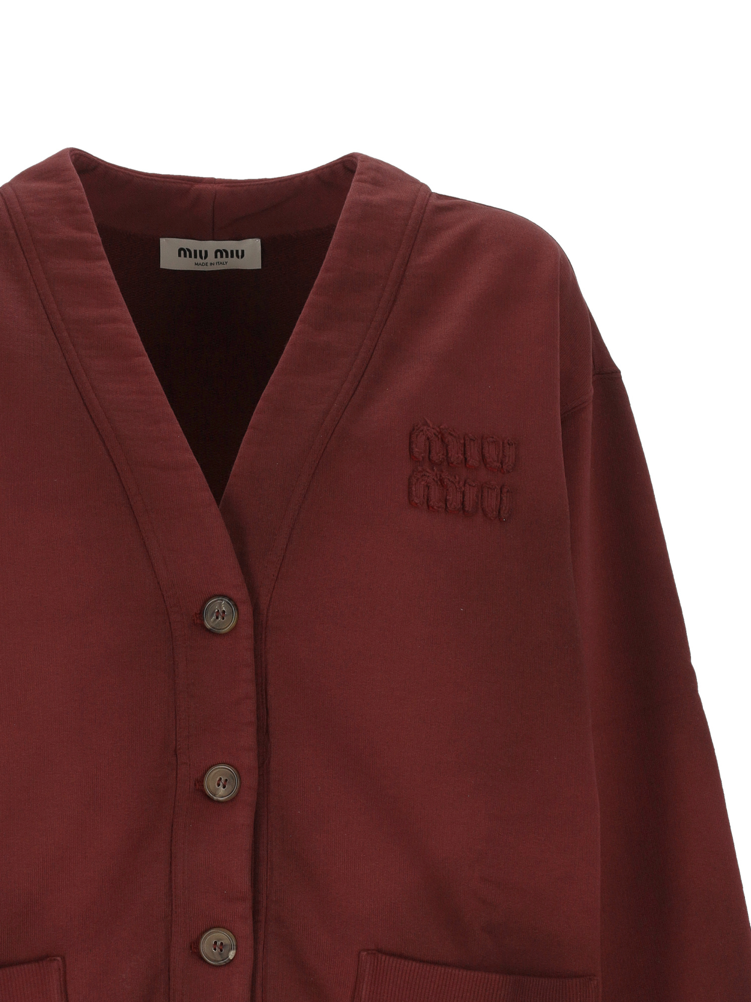 Miu Miu Button-up Fleece Sweatshirt In Brown