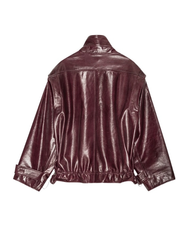 Remain Birger Christensen Stand Collar Zipper Leather Jacket In Brown