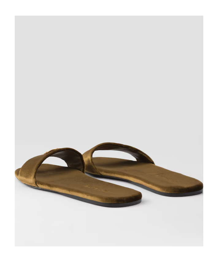 Shop Prada Flat Velvet Slides In Oak