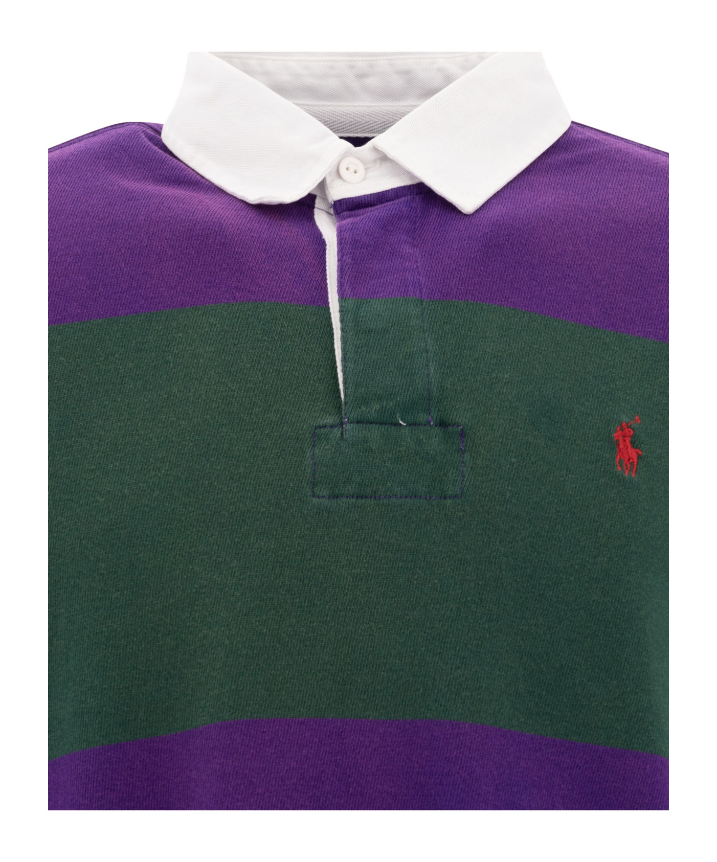 Polo Ralph Lauren Striped Long Sleeve Rugby Shirt With Buttoned Collar In Green