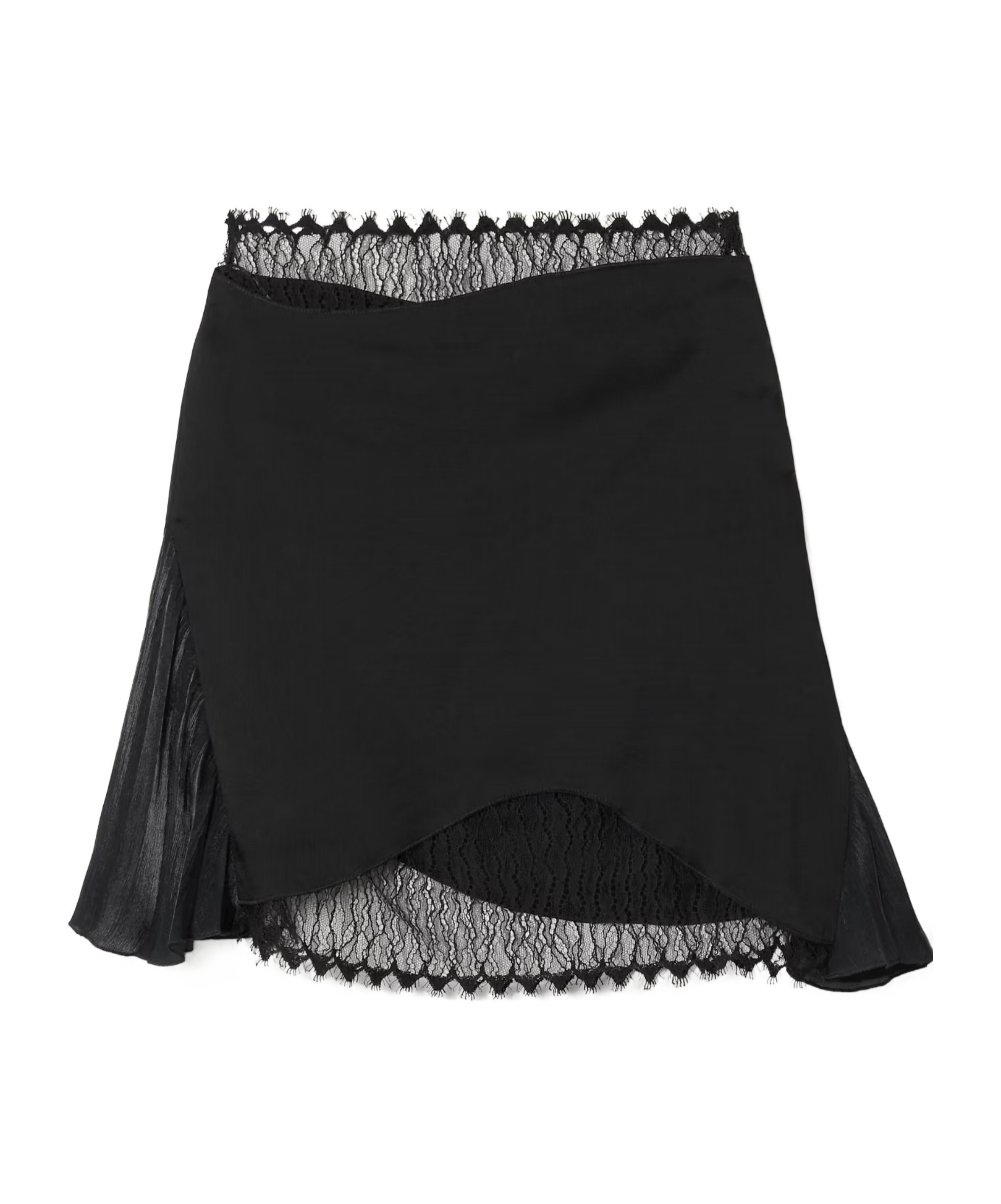 Victoria Beckham Pleated Lace And Chiffon-trimmed Satin-crepe Mini Skirt In Black
