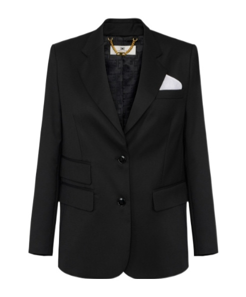 Elisabetta Franchi Cool Wool Jacket With Pocket Square In Black