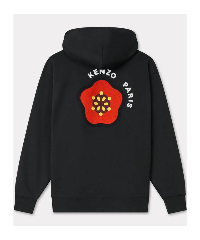 Kenzo Black Sweatshirt In Light Fllece With Broke Flower Embroidery To The Chest  Man In Black