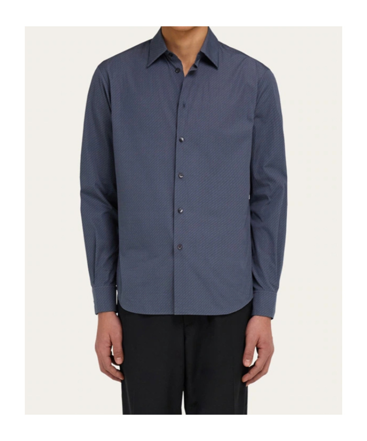 Ferragamo Micro-patterned Shirt In Blue