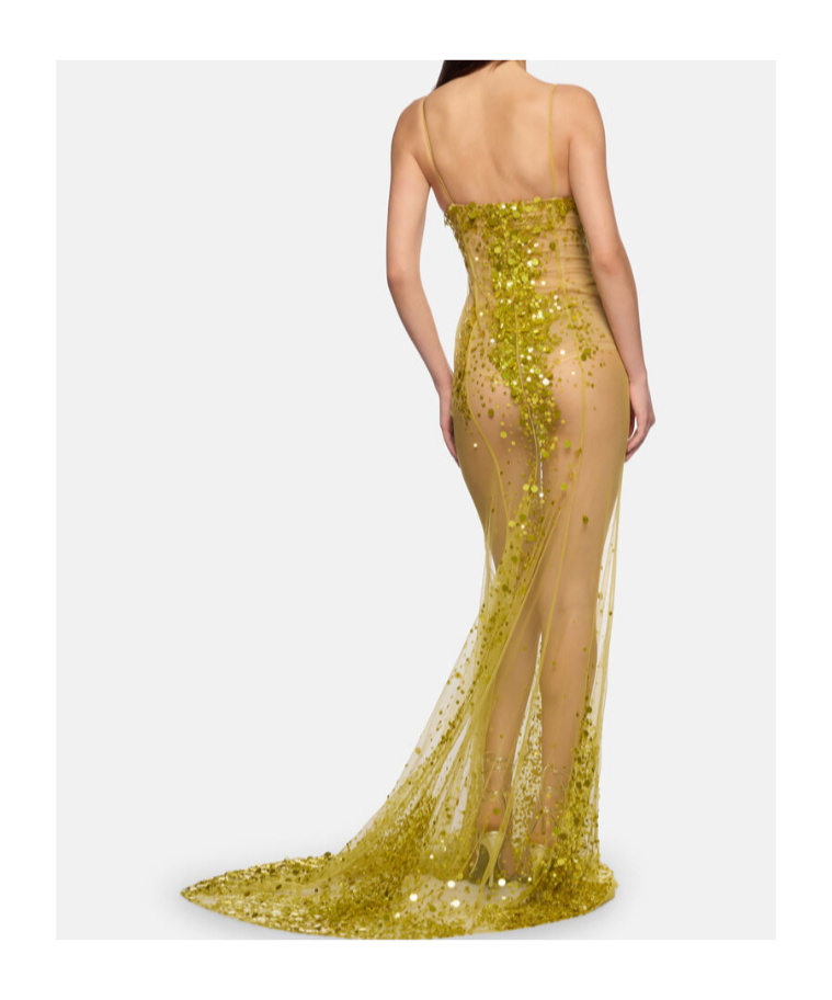 Attico Lime Multishades Long Dress In Gold