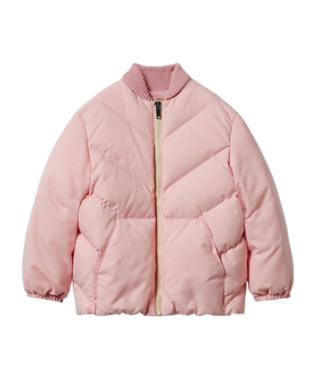 Gucci Girls Poetic Rose Kids Logo-jacquard Down-padded Faille Jacket 8-12 Years 12 In Pink