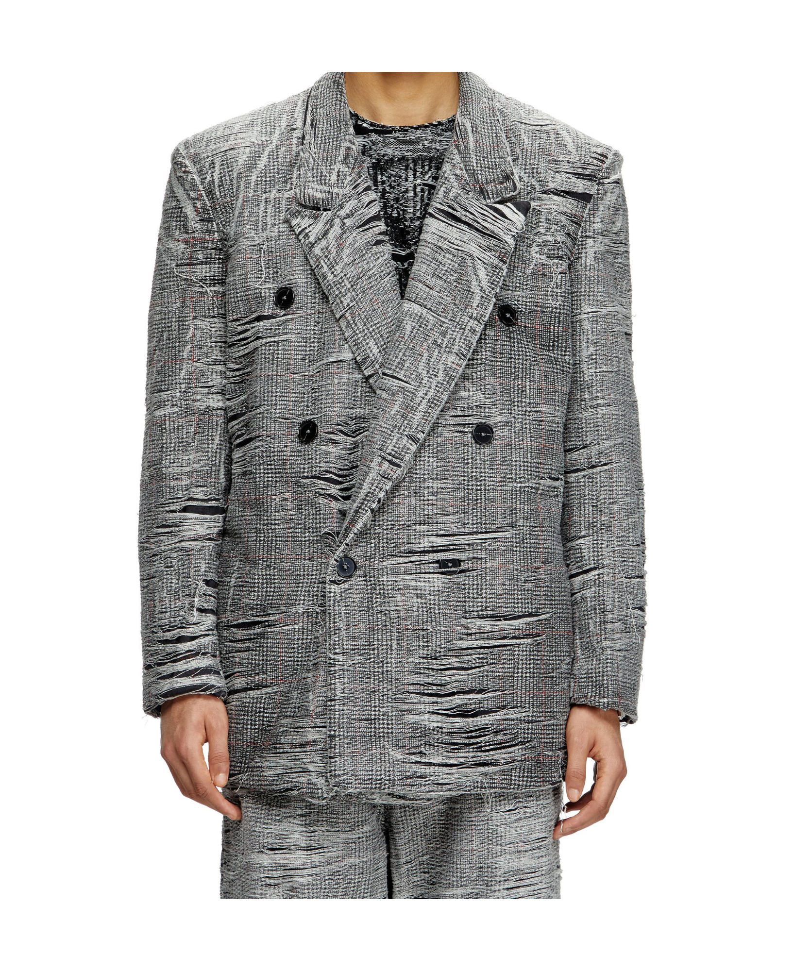 Diesel Blazer In Distressed Prince Of Wales Denim In Gray