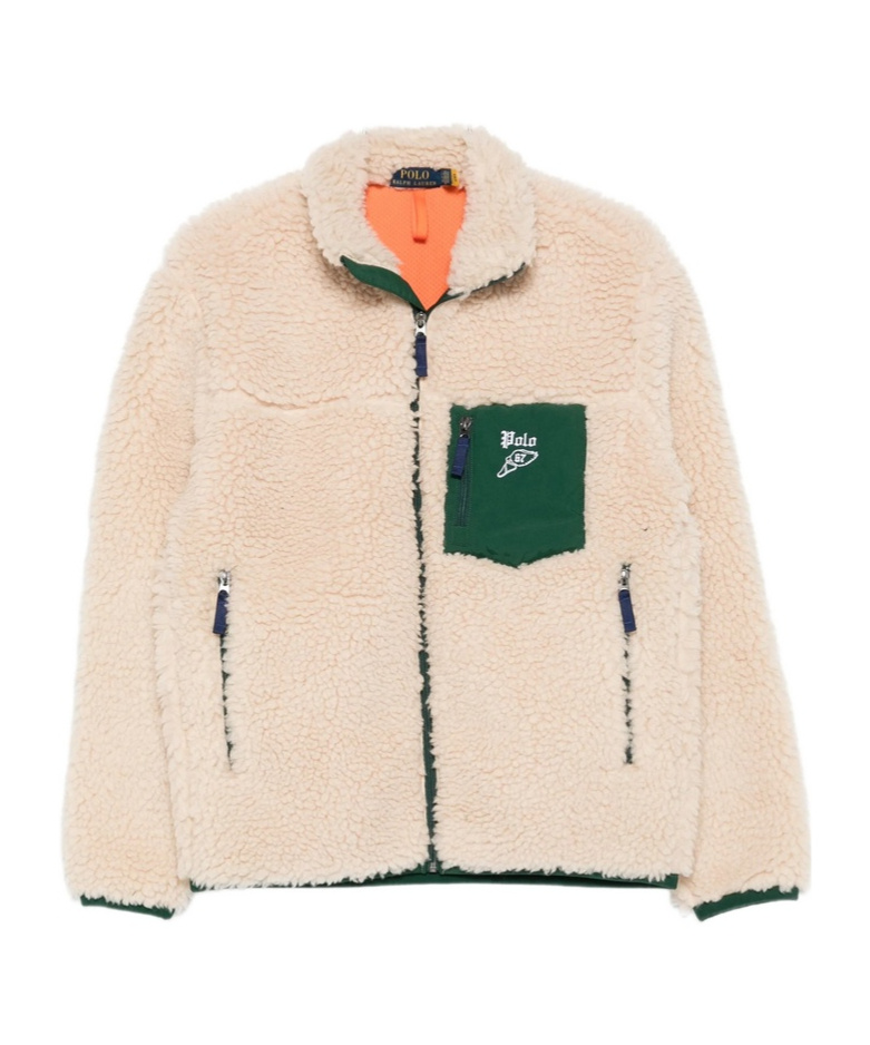 Polo Ralph Lauren Zip-up Fleece Jacket With Pockets In Neutral