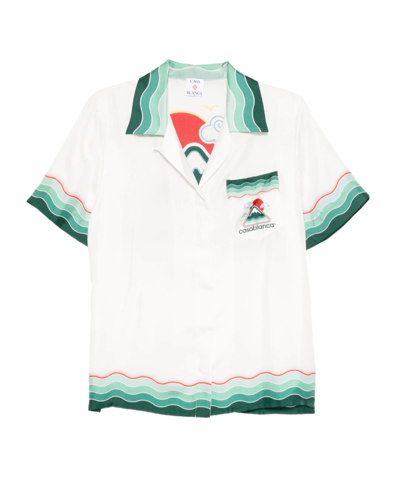 Casablanca White Montagne Ondulee Silk Short Sleeve Shirt In White
