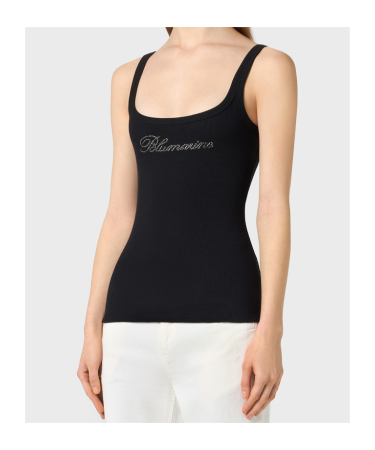 BLUMARINE RHINESTONE-LOGO TANK TOP