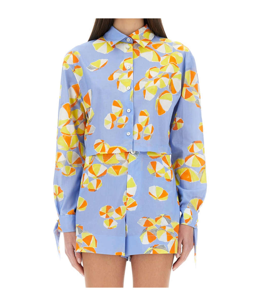 Moschino Cropped Shirt Beach Umbrellas In Baby Blue