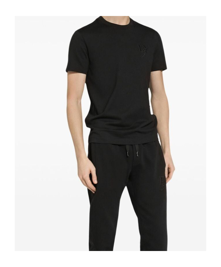 Dolce & Gabbana Dg-embroidered Jersey Crewneck T-shirt In Black