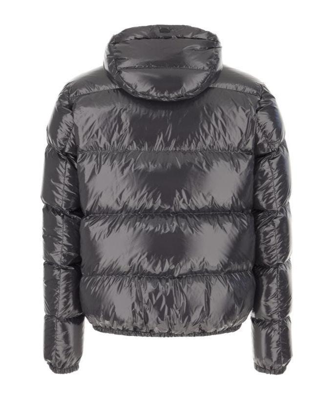Herno Glossy Quilted Nylon Bomber Jacket With Logo Accents In Black