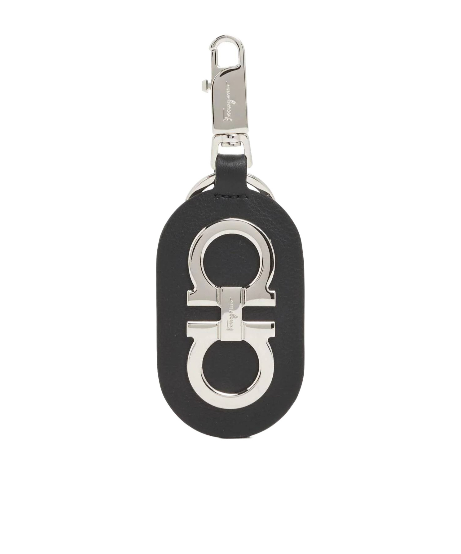 Ferragamo Logo-plaque Leather Keyring In Black