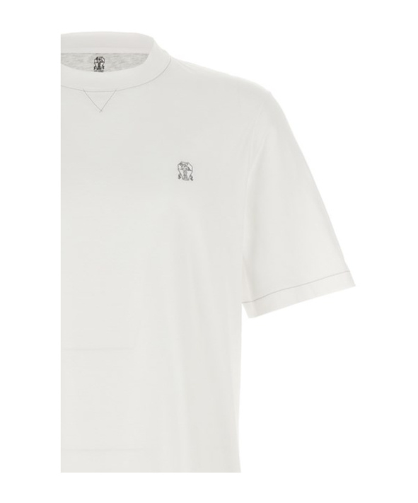 Shop Brunello Cucinelli Logo-embroidered Crew-neck T-shirt In White