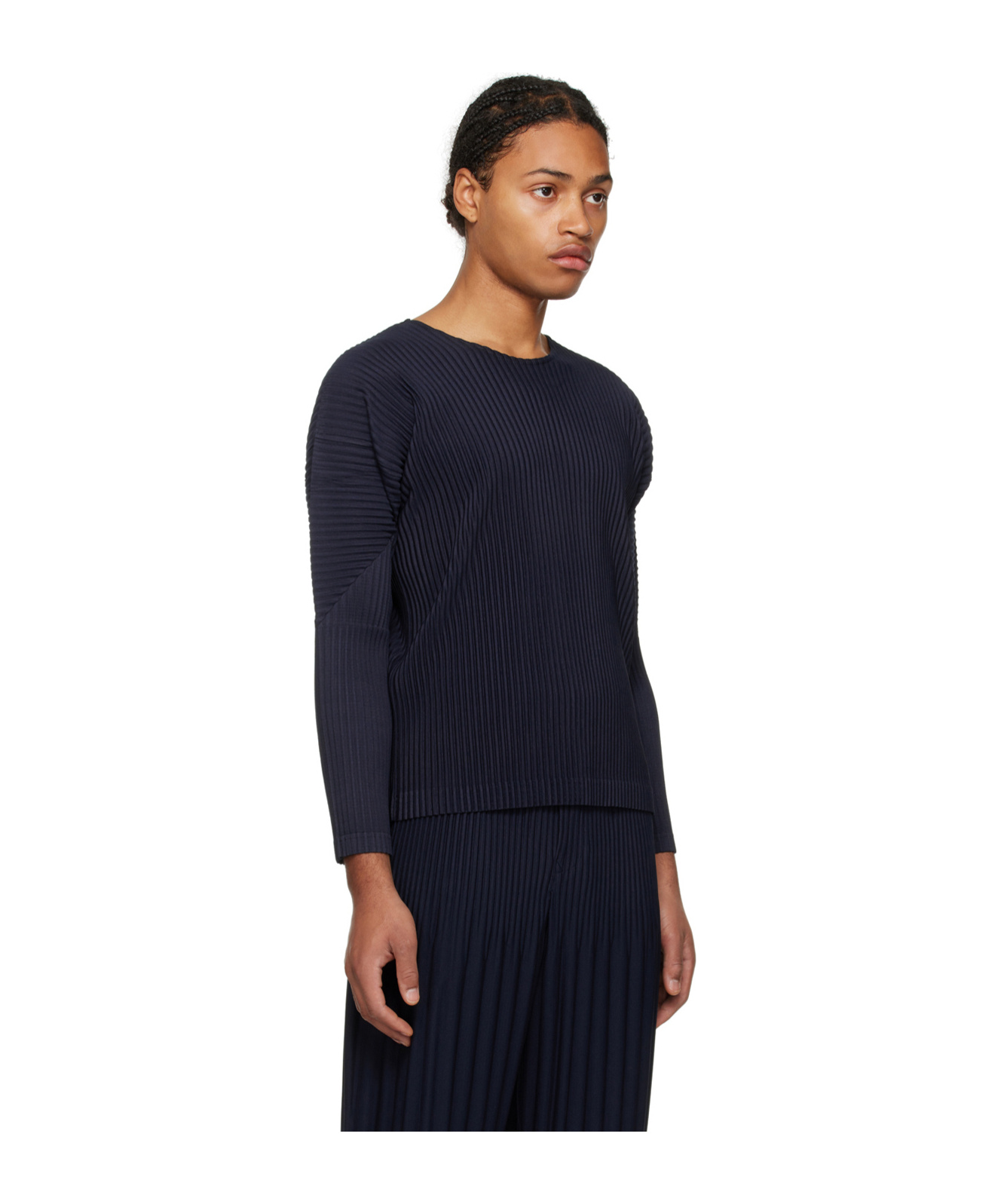 Issey Miyake Ns Black Pleated Long Sleeves Regular-fit Knitted T-shirt In Black