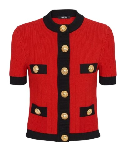 Balmain Short-sleeve Cropped Cardigan In Red