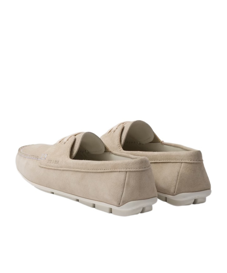 Prada Suede Driving Shoes In Nude