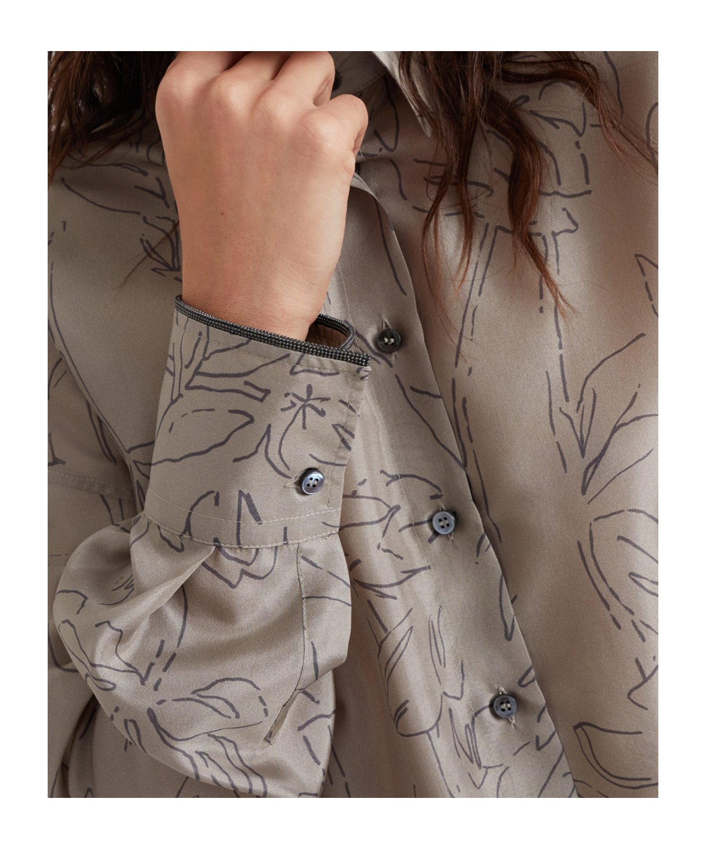 Brunello Cucinelli Leaf-print Silk Blouse