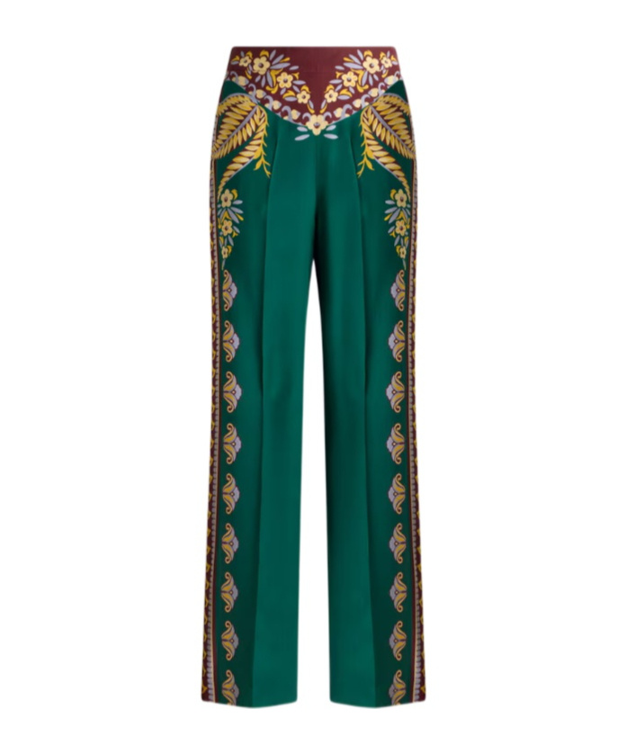Etro Floral Silk Palazzo Trousers In Green