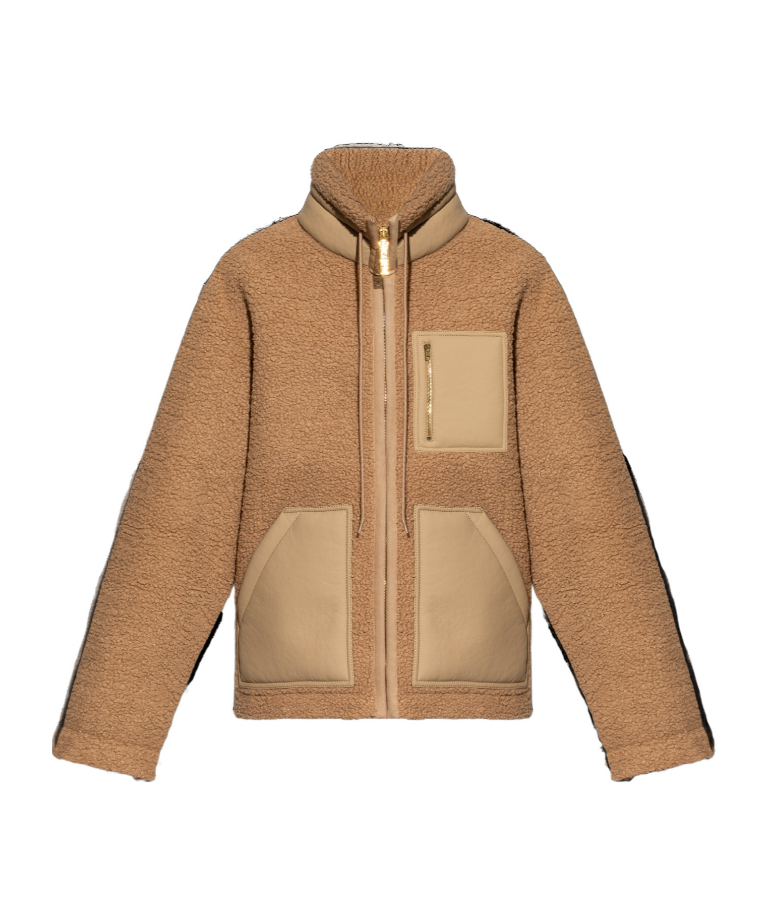 Moschino Stand-up Collar Shearling Jacket In Brown