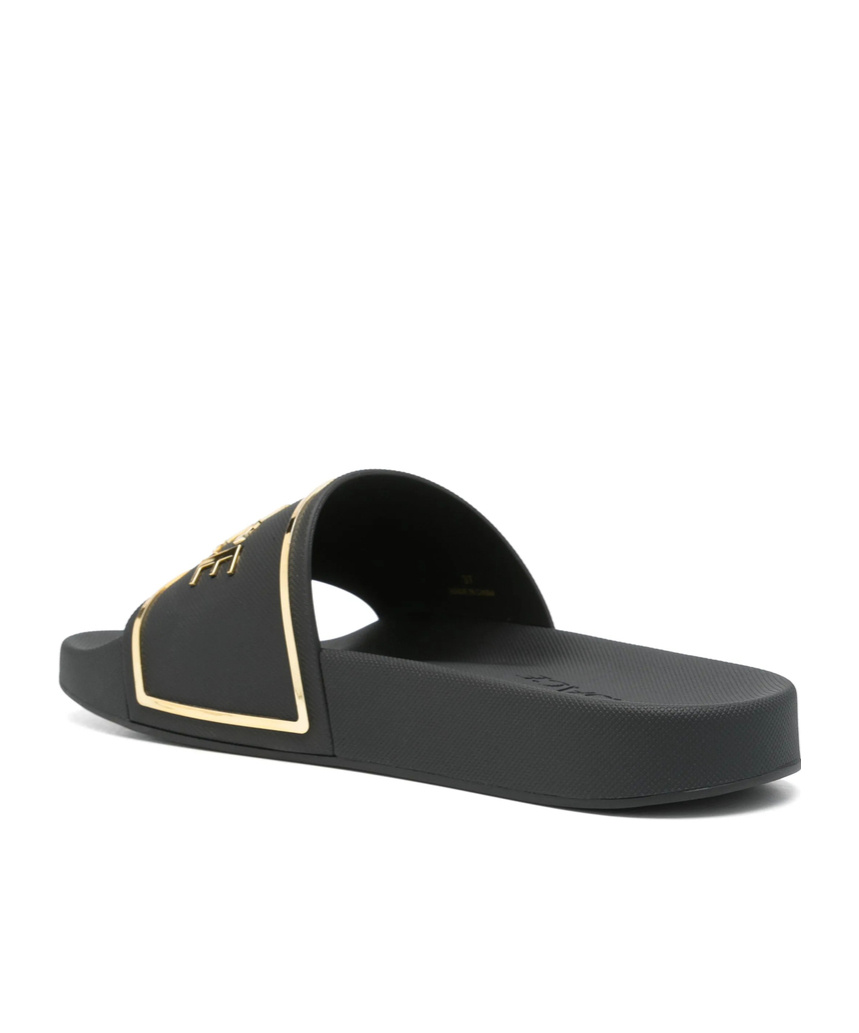 VERSACE VERSACE EMBOSSED-LOGO OPEN-TOE SLIDES