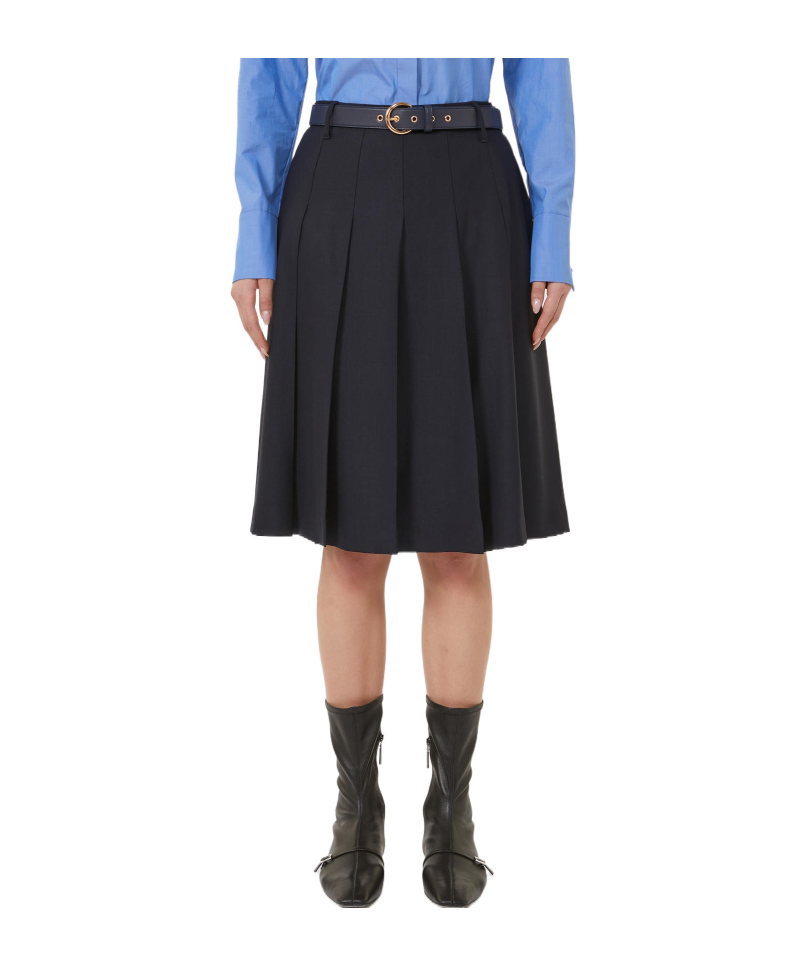 Max Mara Pleated Wool Skirt In Black