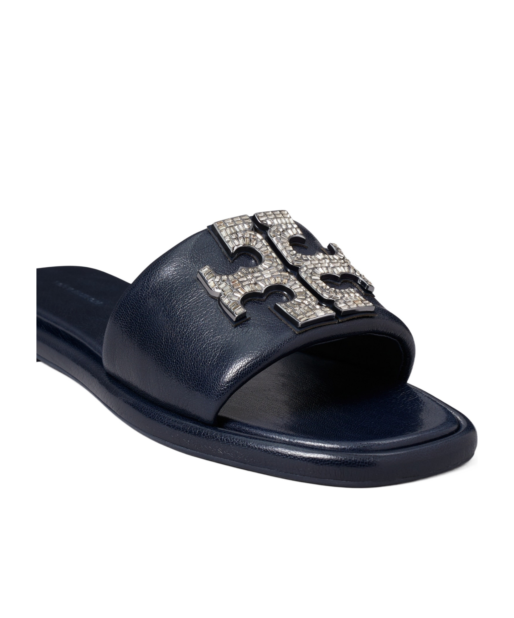 Tory Burch Double T Leather Slides In Black