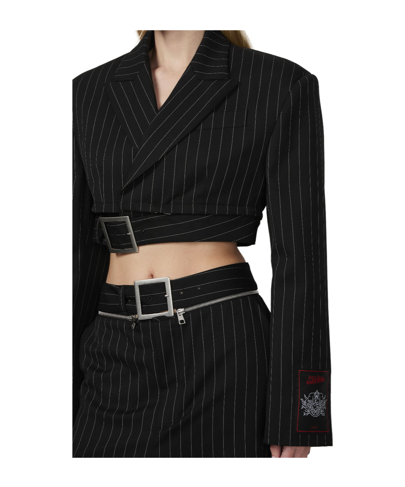 Jean Paul Gaultier Pinstripe Cropped Casual Jacket In Black