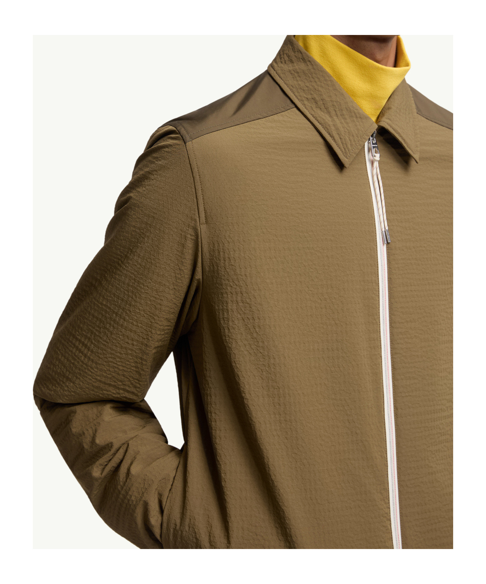 Moncler Padded Seersucker Zip Shirt Jacket In Brown