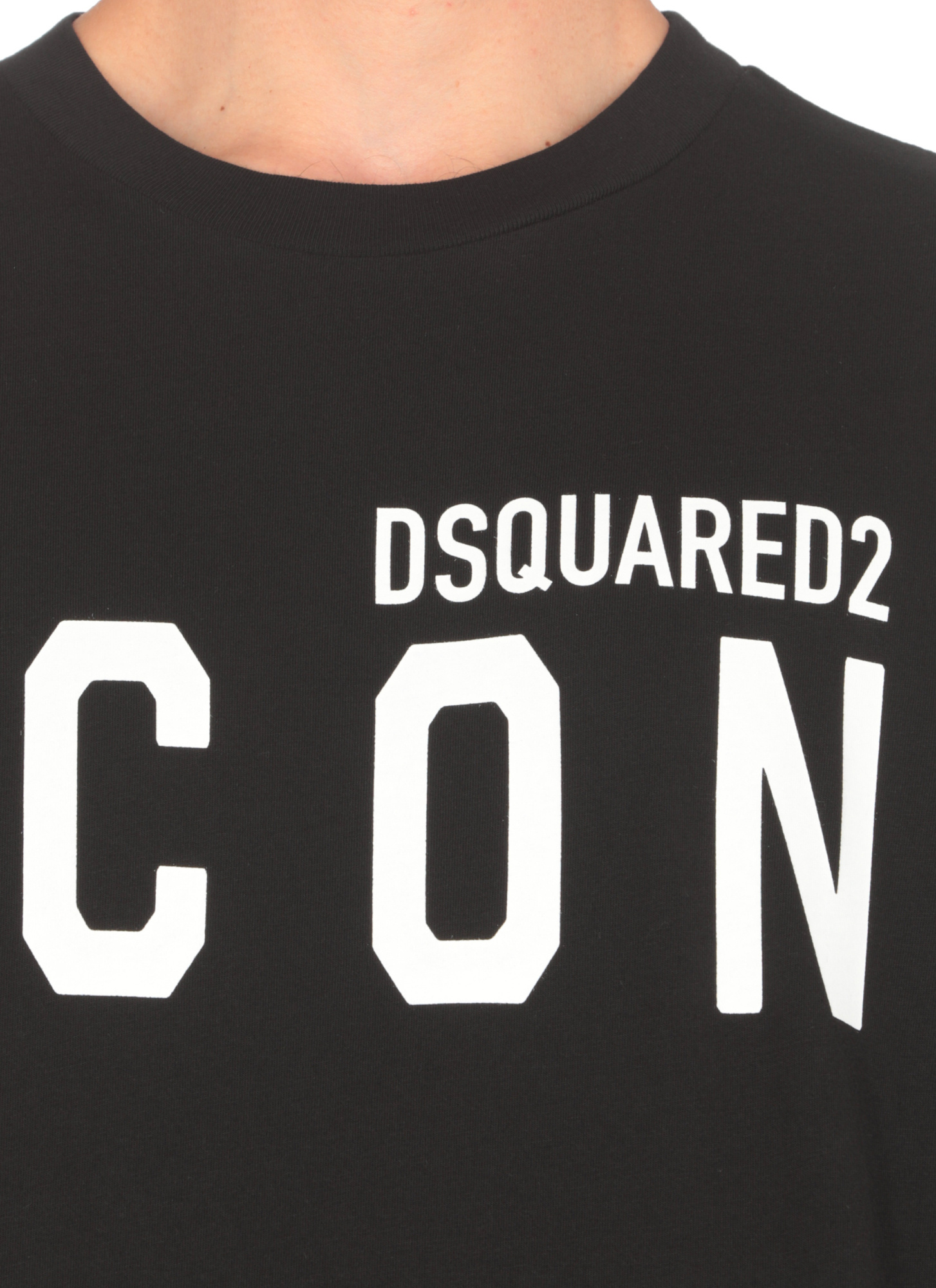 Dsquared2 Black Crewneck T-shirt With Maxi Logo Print On The Front In Cotton Man In Black