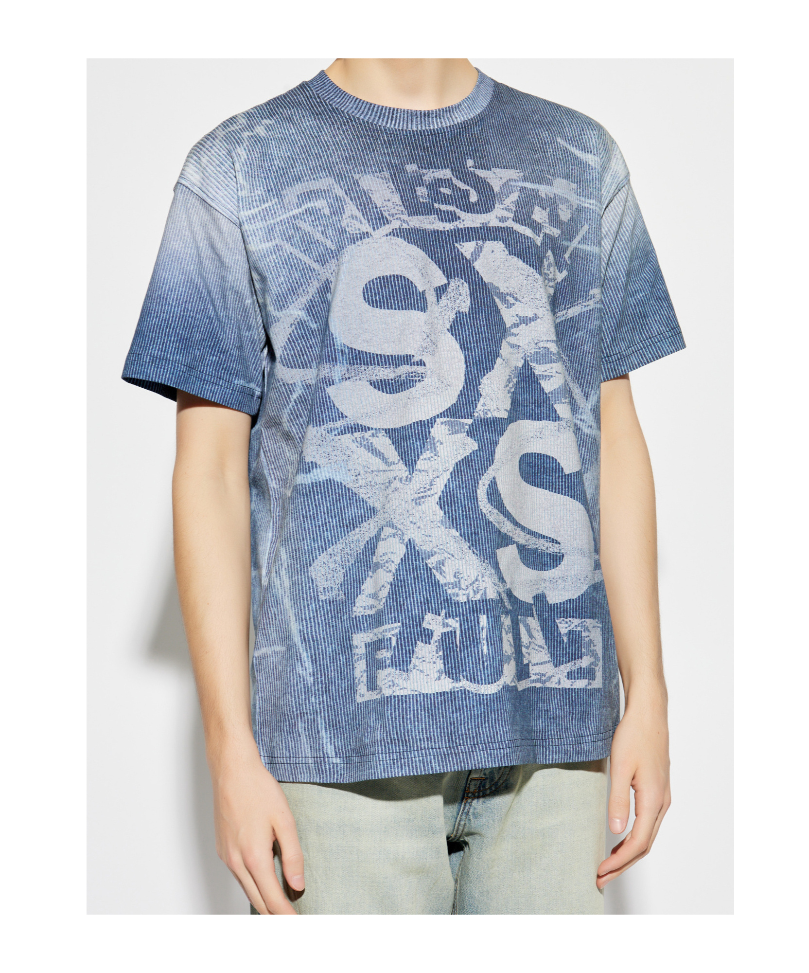 Diesel Ribbed Collar Crew Neck T-shirt In Blue