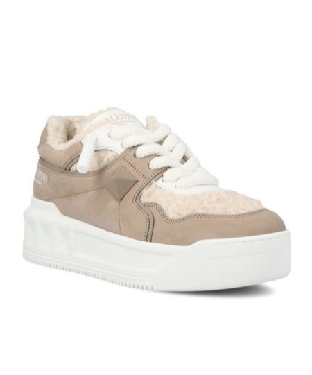 VALENTINO GARAVANI ONE STUD XL NUBUCK AND WOOL SNEAKER