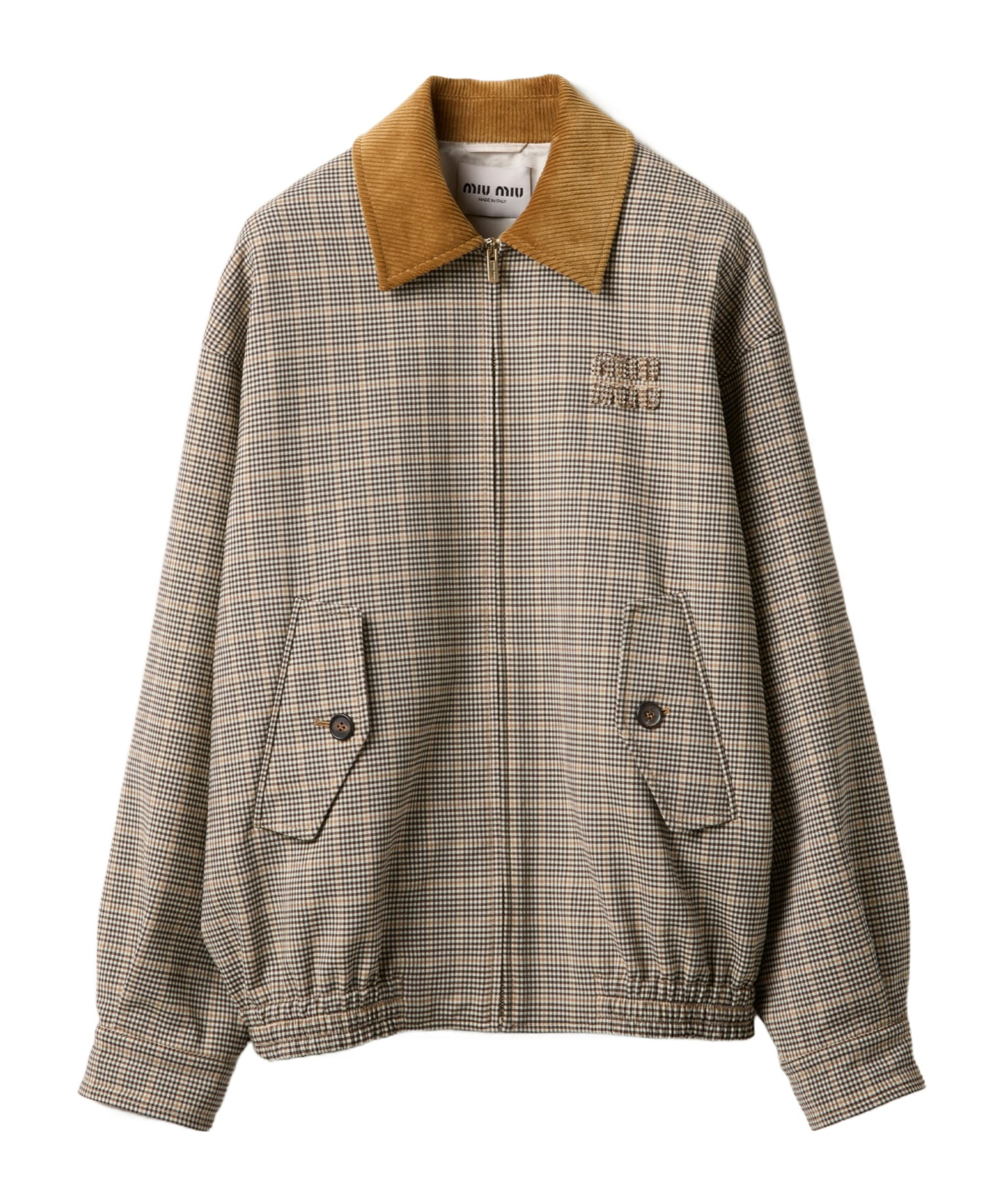 Miu Miu Checked Double Weave Blouson Jacket In Brown