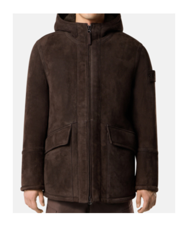 Stone Island Hooded Jacket With Anti-drop And Treated Interior In Brown