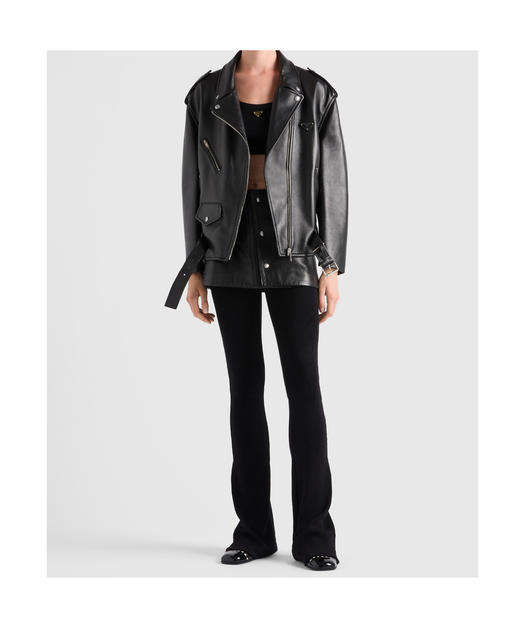 Prada Leather Mini Skirt In Black