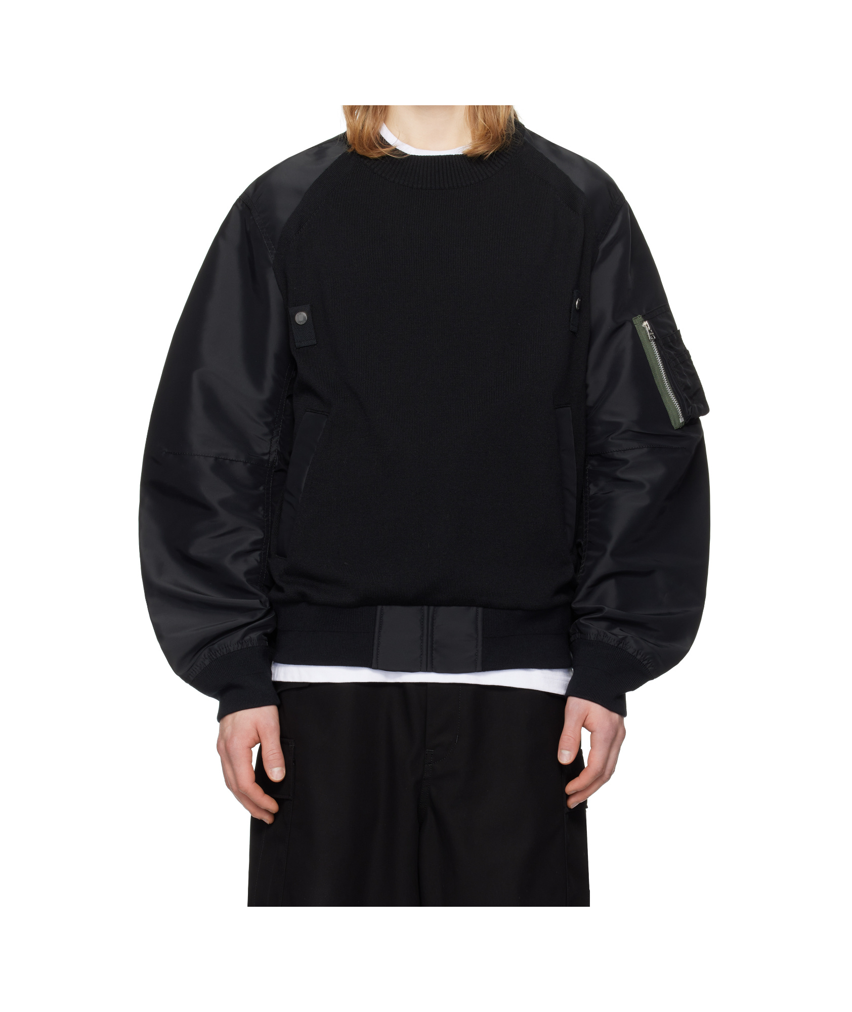 Sacai Padded Knit Cotton-blend And Nylon Twill Sweater. In Black