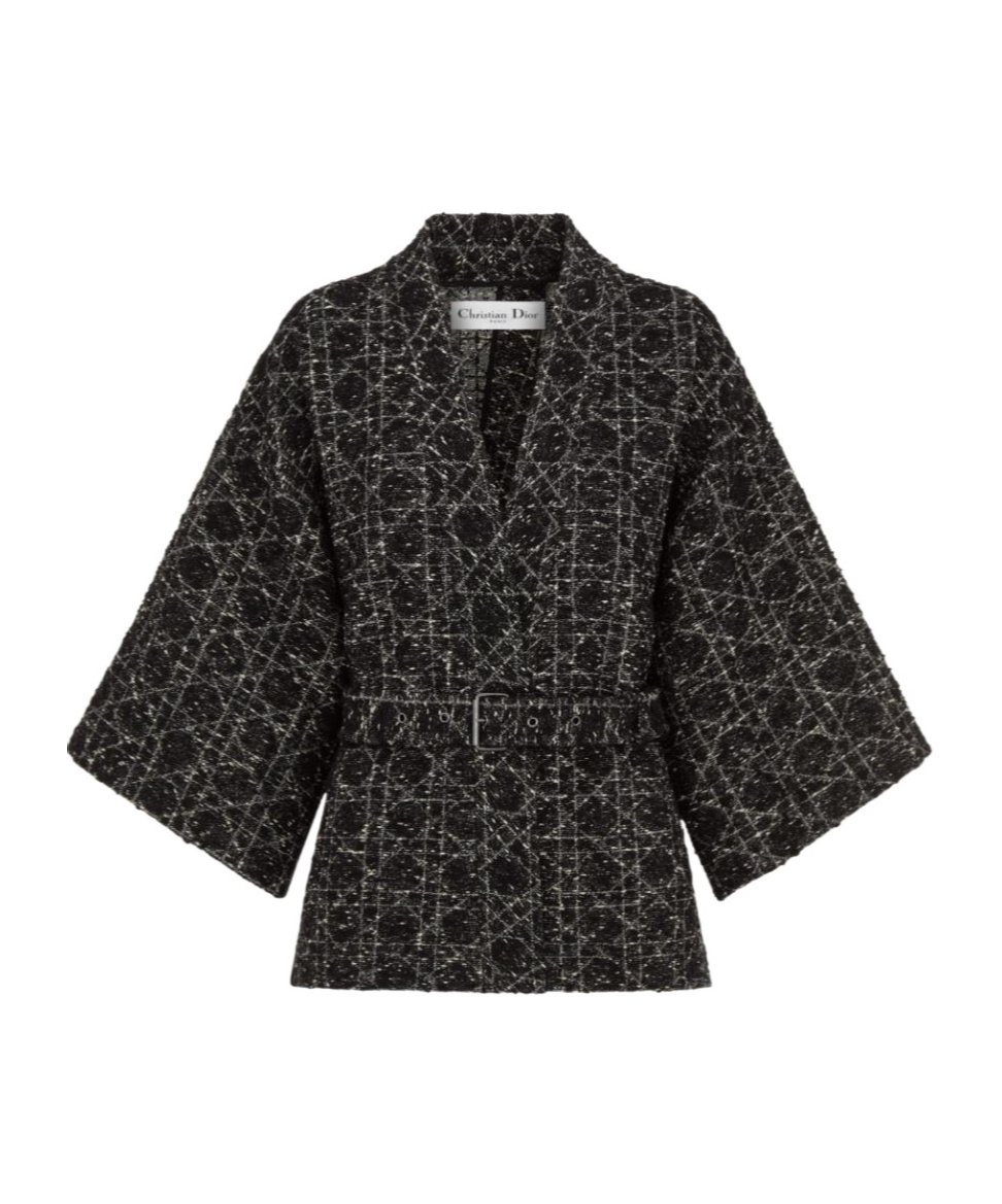 Dior Waist Belted Open Front Textured Fabric Jacket