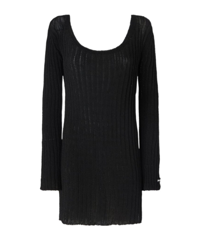 Pinko Round Neckline Knit Mini Dress In Black